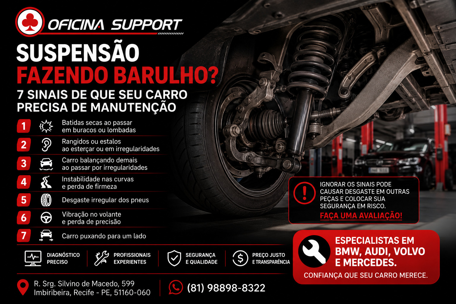 Suspensão fazendo barulho? 7 sinais de que seu carro precisa de manutenção